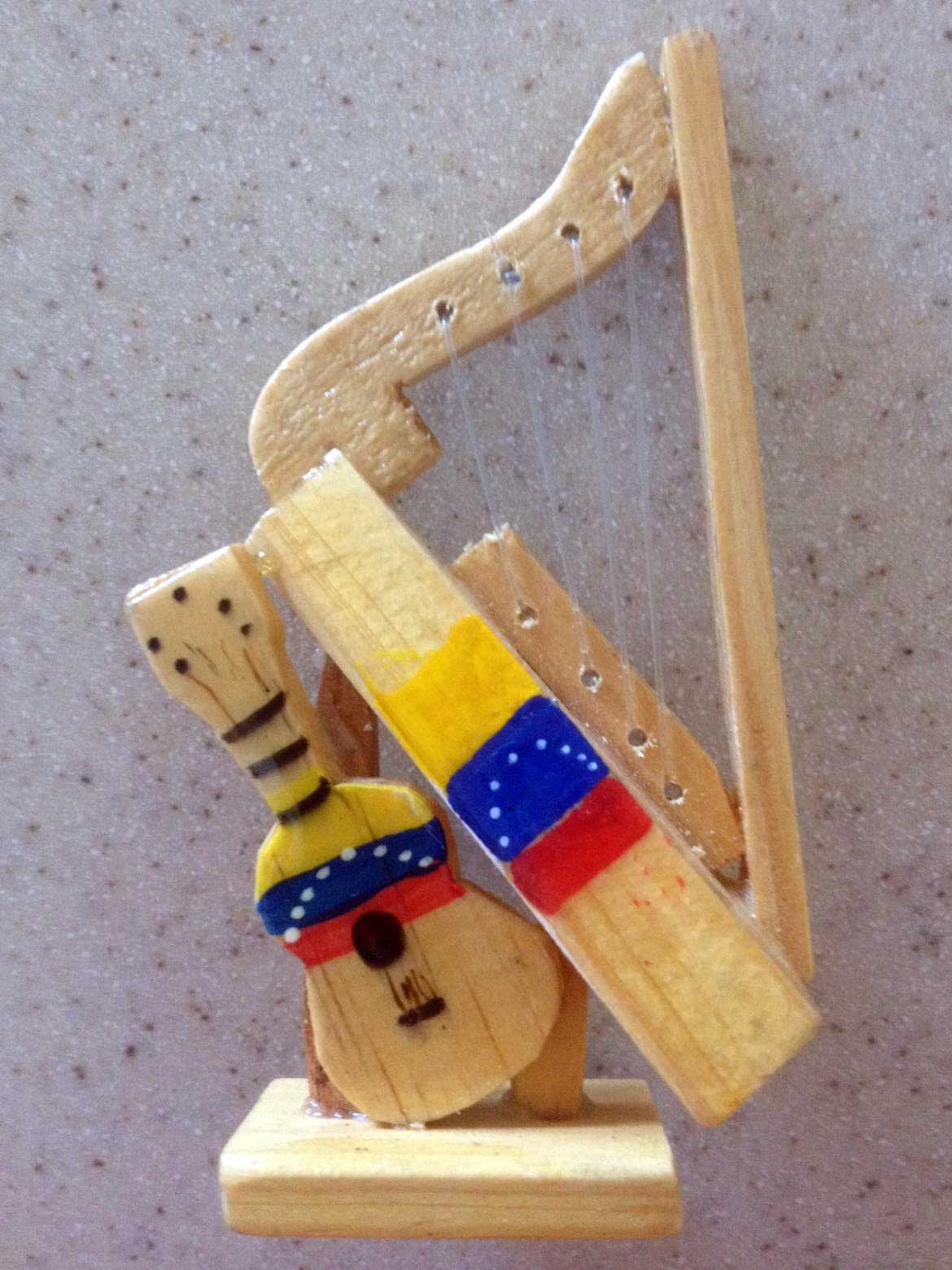 Beautiful wooden Harp and Venezuelan Cuatro Decorative Magnet
